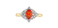 10K Two Tone Fire Opal & Diamond Ring