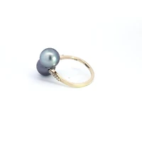 14K Yellow Gold Tahitian Pearl and Diamond Ring - Size 6