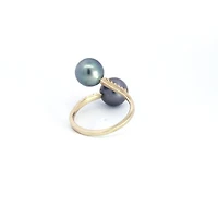 14K Yellow Gold Tahitian Pearl and Diamond Ring - Size 6