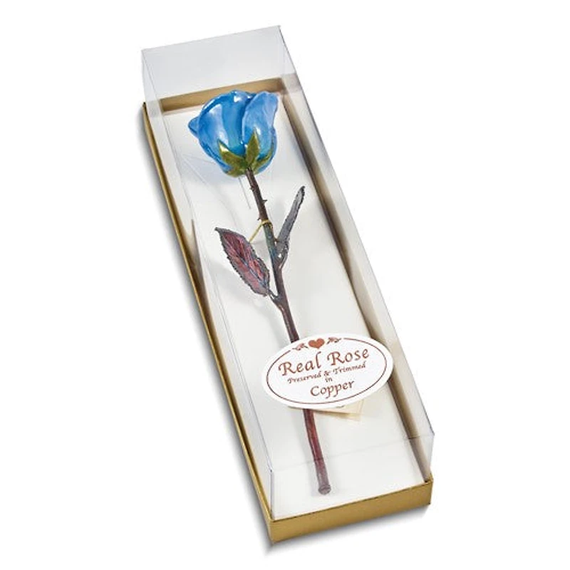 Navy Blue Lacquer Dipped Copper Trimmed Real Rose