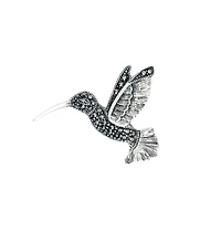 Sterling Silver Antiqued Hummingbird Marcasite Pin Brooch