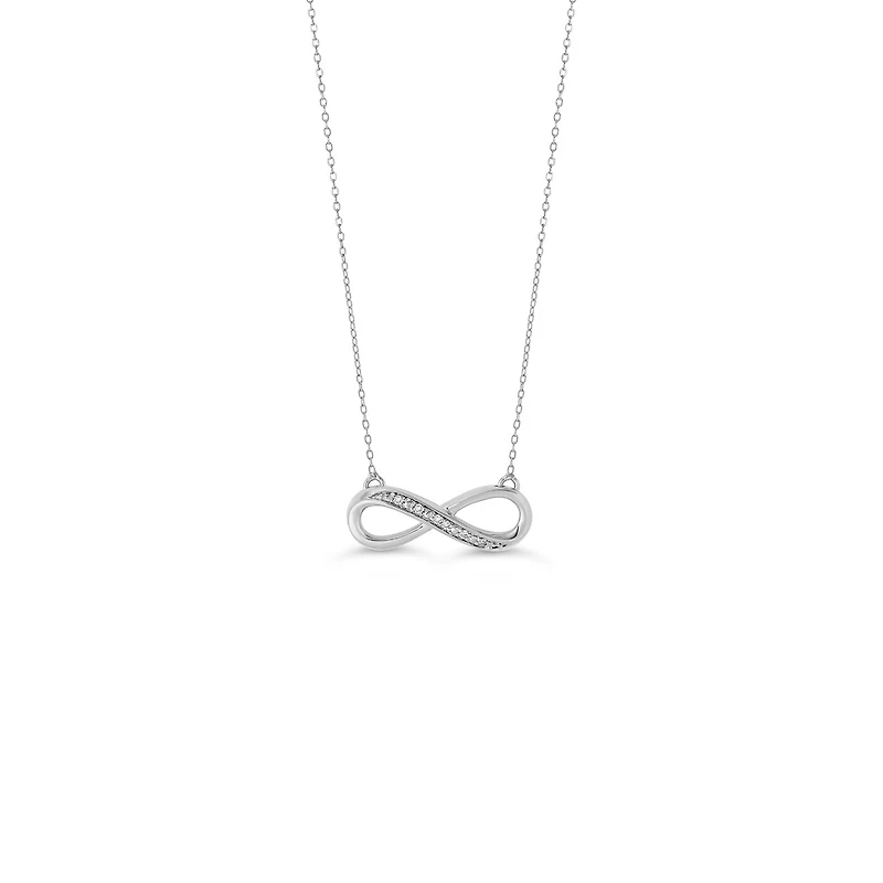10K White Gold 0.021cttw Diamond Infinity Pendant, 18"