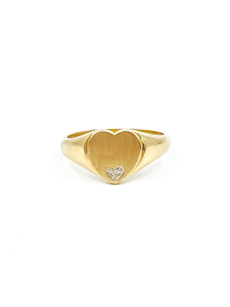 10K Yellow Gold 0.007 Diamond Heart Shape Signet Ring