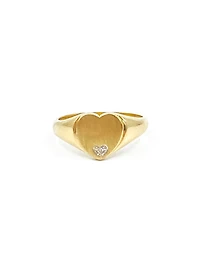 10K Yellow Gold 0.007 Diamond Heart Shape Signet Ring