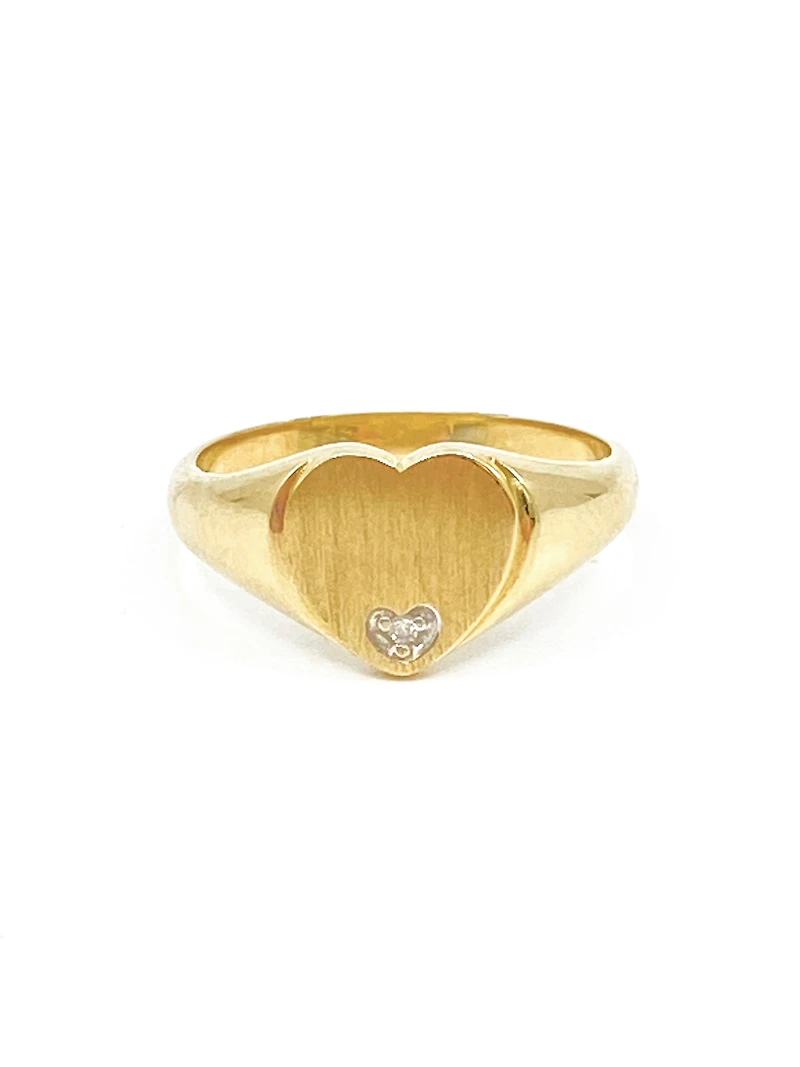 10K Yellow Gold 0.007 Diamond Heart Shape Signet Ring
