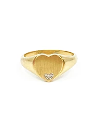 10K Yellow Gold 0.007 Diamond Heart Shape Signet Ring