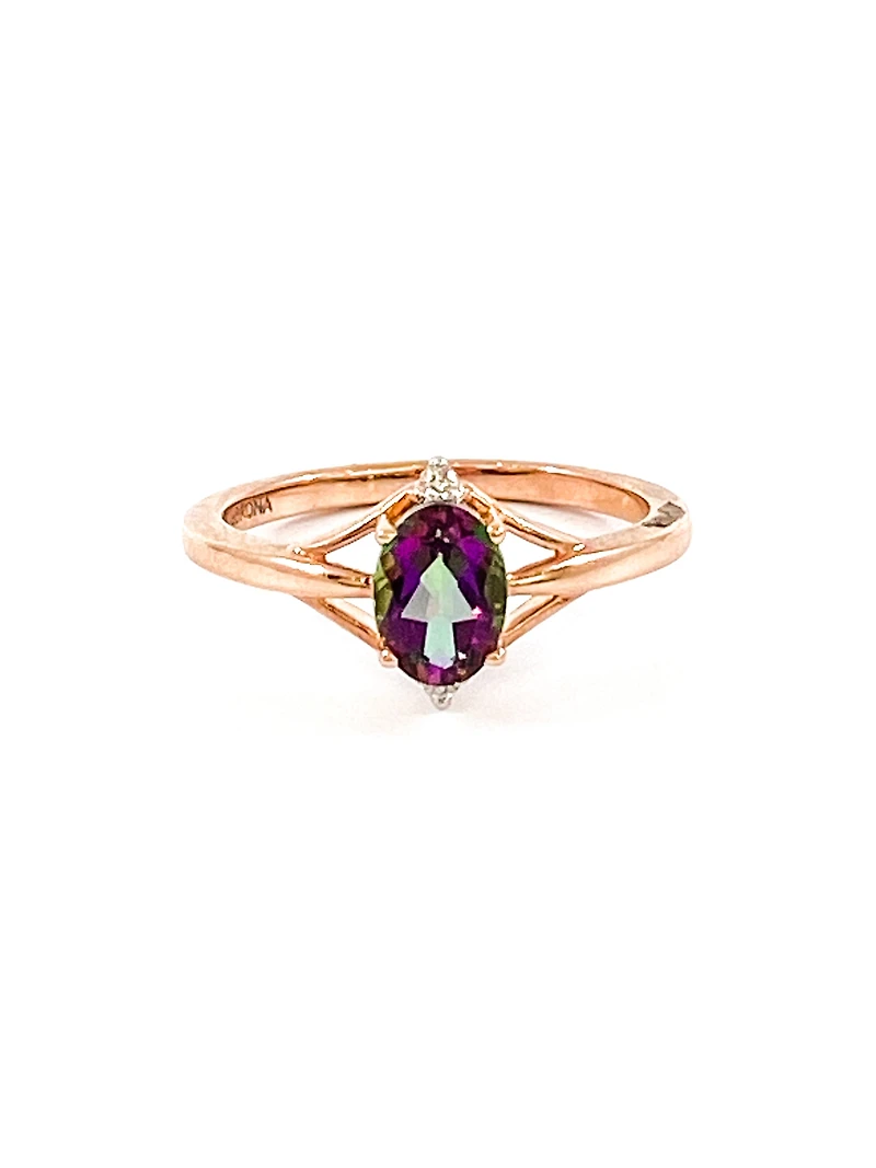 10K Rose Gold 1.00cttw Mystic Topaz & 0.02cttw Diamond Ring - 4.5
