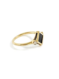 10K Yellow Gold 6mm Onyx And 0.084cttw Canadian Diamond Ring - 4.5