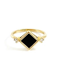 10K Yellow Gold 6mm Onyx And 0.084cttw Canadian Diamond Ring - 4.5