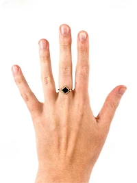 10K Yellow Gold 6mm Onyx And 0.084cttw Canadian Diamond Ring - 4.5