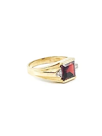 10K Yellow Gold 3.0cttw Genuine Garnet & 0.03cttw Diamond Gents Ring, 10 - /