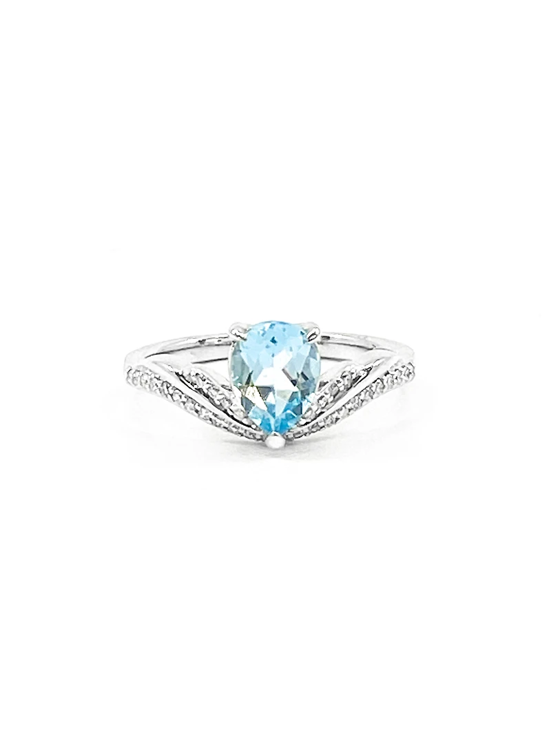 10K White Gold 1.40cttw Genuine Blue Topaz and 0.16cttw Diamond Ring - 4.5
