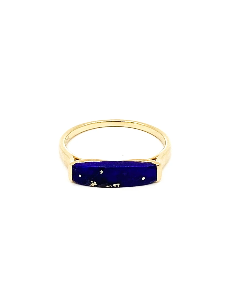 10K Yellow Gold 14mm Genuine Lapis Lazuli Ring, size 6.5