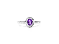 10K White Gold 0.30cttw Genuine Amethyst and 0.13cttw Diamond Halo Ring, size 6.5