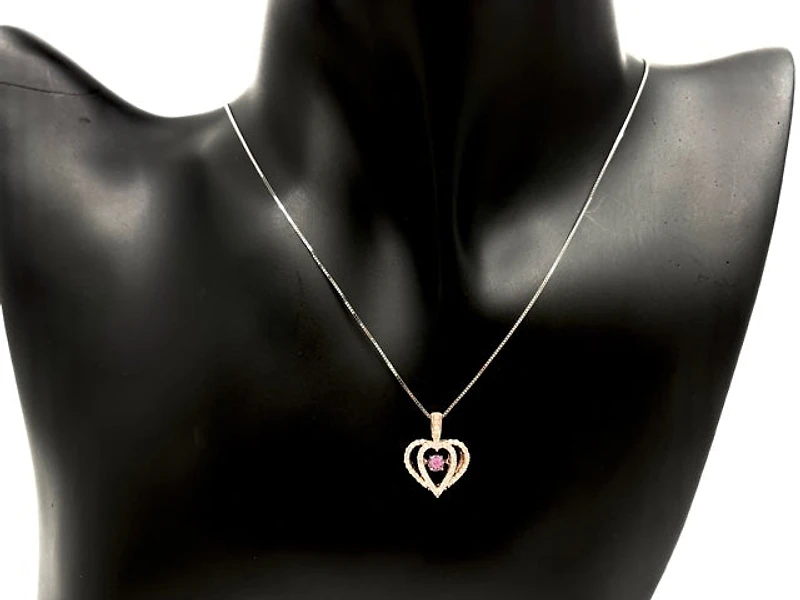 10K Rose & White Gold Pink Sapphire and Diamond 0.17cttw Necklace,18"