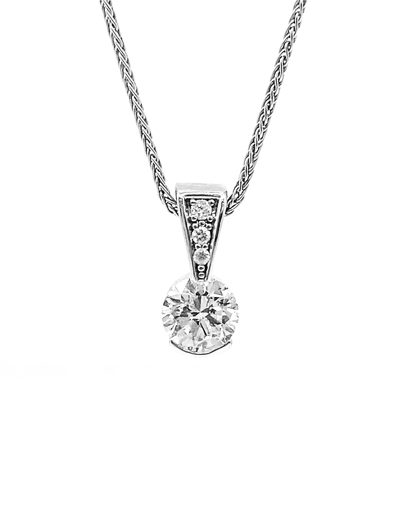 14K White Gold 0.49cttw Diamond Solitaire Pendant, 18"