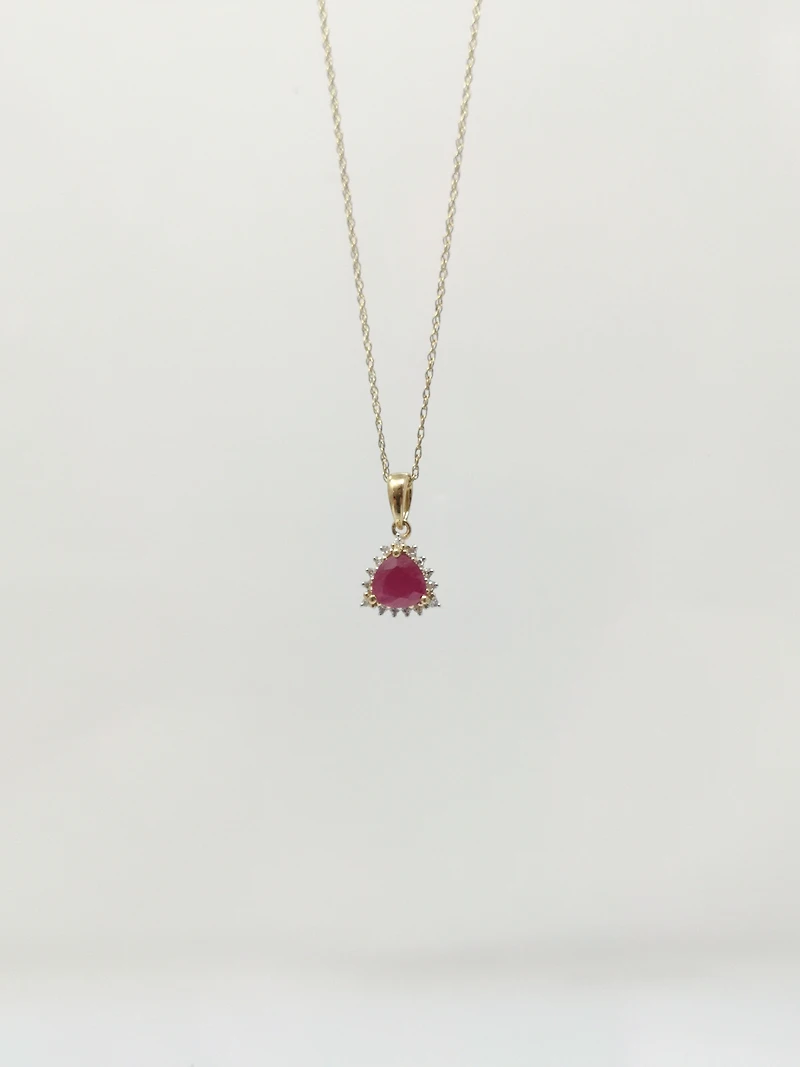 10K Yellow Gold Ruby and Diamond Necklace, 18"