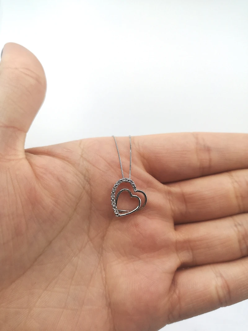 10K White Gold 0.05cttw Diamond Heart Pendant, 18"