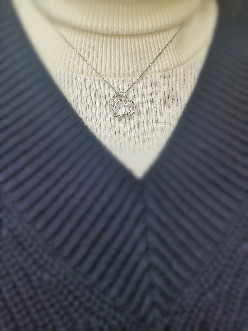 10K White Gold 0.05cttw Diamond Heart Pendant, 18"
