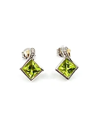 10K White & Yellow Gold 1.80cttw Genuine Peridot and 0.01cttw Diamond Earrings