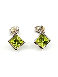10K White & Yellow Gold 1.80cttw Genuine Peridot and 0.01cttw Diamond Earrings