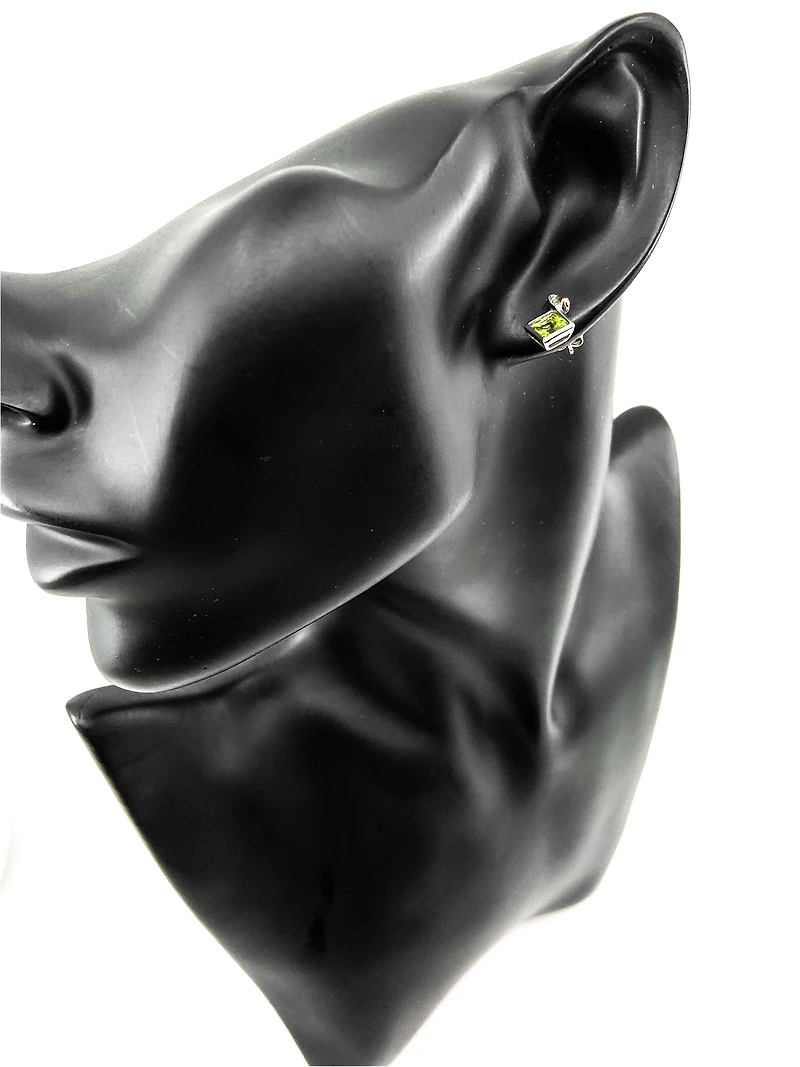 10K White & Yellow Gold 1.80cttw Genuine Peridot and 0.01cttw Diamond Earrings