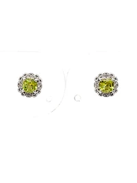 10K White Gold 1.00cttw Genuine Peridot and 0.03cttw Diamond Halo Earrings