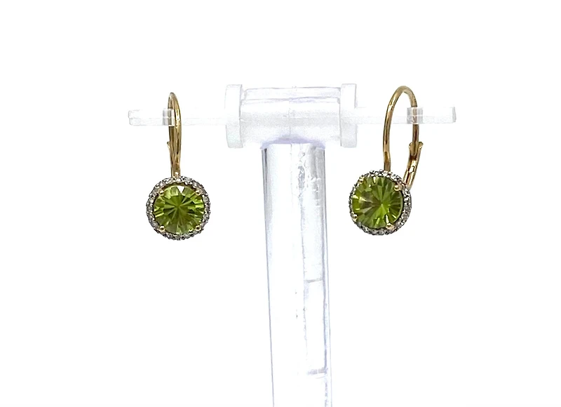 10K Yellow Gold Peridot and Diamond Lever Back Earrings