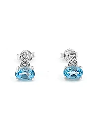 10K White Gold 1.20cttw Genuine Blue Topaz and 0.02cttw Diamond Earrings