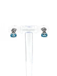 10K White Gold 1.20cttw Genuine Blue Topaz and 0.02cttw Diamond Earrings