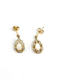 10K Yellow Gold 0.50cttw Genuine Opal and 0.06cttw Diamond Earrings