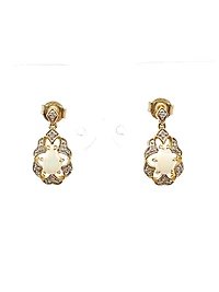 10K Yellow Gold 0.50cttw Genuine Opal and 0.06cttw Diamond Earrings
