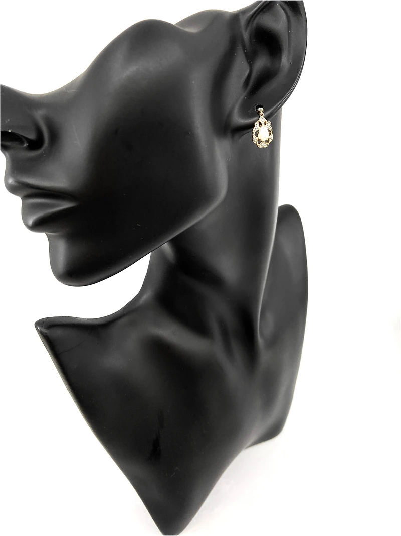 10K Yellow Gold 0.50cttw Genuine Opal and 0.06cttw Diamond Earrings