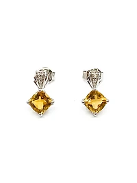 10K White Gold 1.30cttw Citrine & 0.02cttw Diamond Earrings