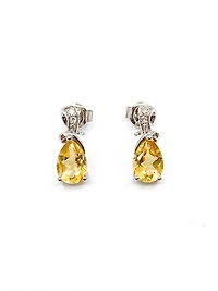 10K White Gold 1.25cttw Genuine Citrine & 0.032cttw Diamond Earrings