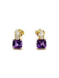 10K Yellow Gold 1.00cttw Genuine Amethyst & 0.025cttw Diamond Earrings