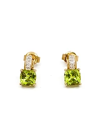 10K Yellow Gold 1.40cttw Genuine Peridot and 0.025cttw Diamond Earrings