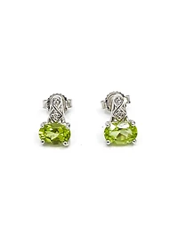 10K White Gold 1.00cttw Genuine Peridot & 0.017cttw Diamond Earrings