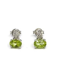 10K White Gold 1.00cttw Genuine Peridot & 0.017cttw Diamond Earrings