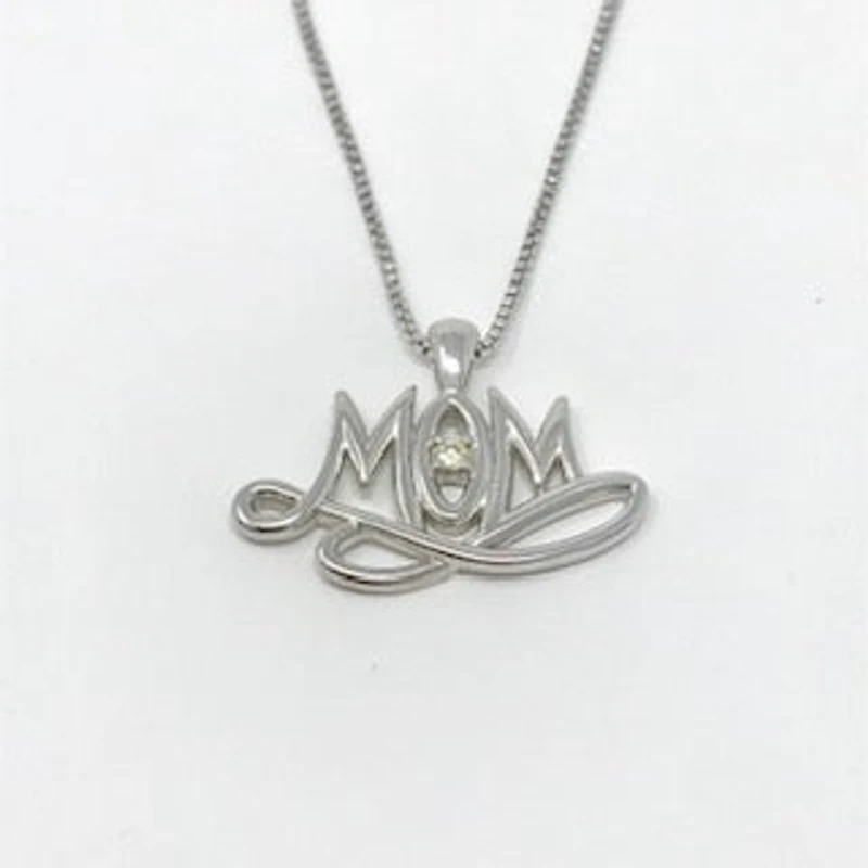 Sterling Silver 0.024cttw Canadian Diamond "Mom" Pendant, 18"