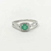 10K White Gold 0.30cttw Genuine Emerald and 0.07cttw Diamond Ring, 6.5