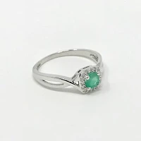 10K White Gold 0.30cttw Genuine Emerald and 0.07cttw Diamond Ring, 6.5