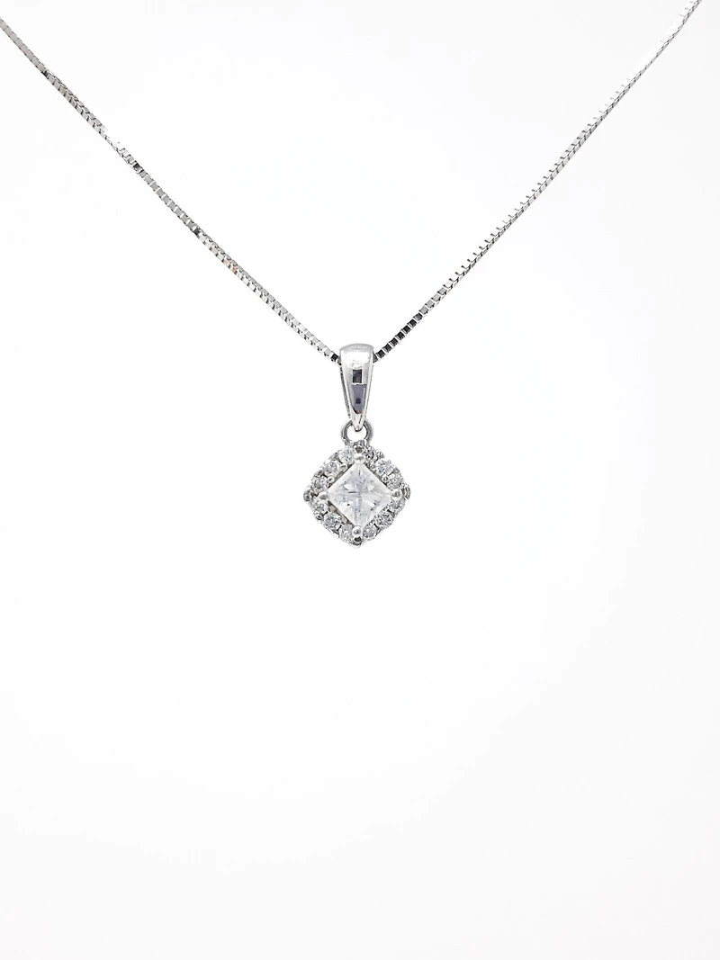 14K White Gold 0.34cttw Princess Cut Canadian Diamond Pendant, 18"