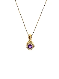 10K Yellow Gold 0.33cttw Genuine Amethyst and 0.08cttw Diamond Halo Pendant, 18"