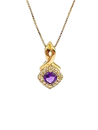 10K Yellow Gold 0.33cttw Genuine Amethyst and 0.08cttw Diamond Halo Pendant, 18"