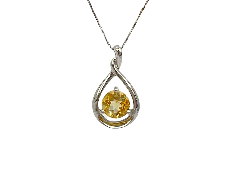 10K and 14K White Gold Citrine Pendant, 18"