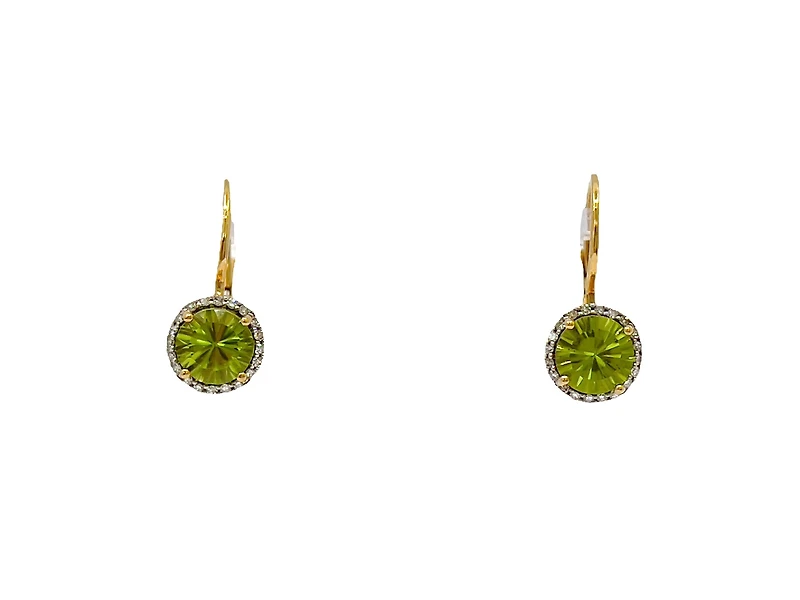 10K Yellow Gold Peridot and Diamond Lever Back Earrings