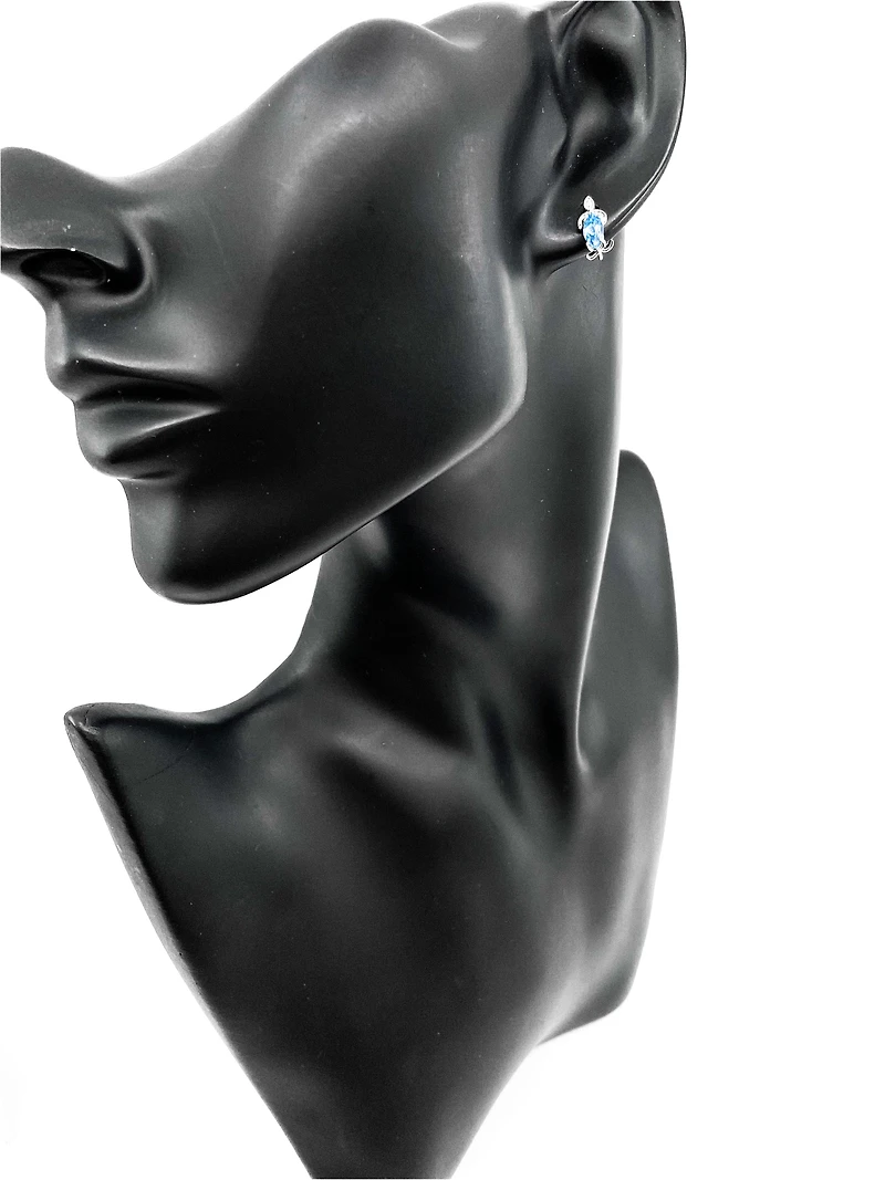 10K White Gold 0.75cttw Genuine Blue Topaz & 0.03cttw Diamond Earrings