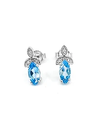 10K White Gold 0.75cttw Genuine Blue Topaz & 0.03cttw Diamond Earrings