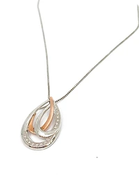Silver and 10K Rose Gold 0.08cttw Diamond Pendant, 18"